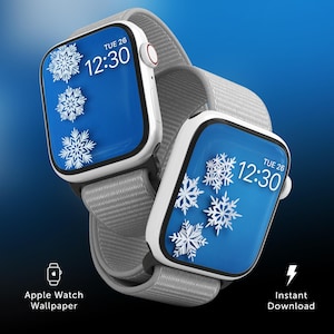 Fondo de pantalla de Apple Watch con copos de nieve navideños en 3D, esfera de reloj navideña, fondo de pantalla de reloj de vacaciones de invierno, fondo festivo para reloj inteligente