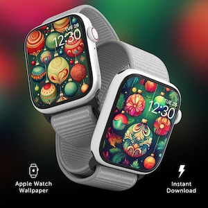 Fondo de pantalla de Apple Watch con adornos navideños, esfera de reloj navideña, fondo de pantalla de reloj para vacaciones de invierno, fondo festivo para reloj inteligente