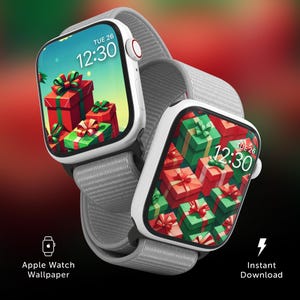 Fondo de pantalla de Apple Watch con regalos de Navidad, esfera de reloj con regalos de Navidad, fondo de pantalla de reloj para vacaciones de invierno, fondo festivo para reloj inteligente