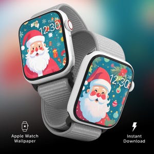 Santa Apple Uhr Gesicht Hintergrundbild, niedliche Weihnachten Santa Geschenke Uhr Hintergrundbild, Winterurlaub Uhr Hintergrundbild, festlicher Smartwatch Hintergrund