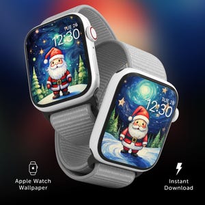 Santa Apple Watch Wallpaper, süßer Weihnachtsmann Hintergrund für Applewatch und iPhone, Apple Watch, Bildschirmschoner von Winter Sternennacht