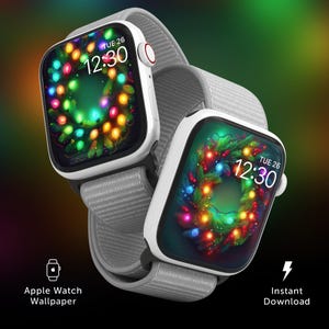 Fondo de pantalla de coronas navideñas coloridas para Apple Watch, esfera navideña, fondo de pantalla de vacaciones de invierno, fondo festivo para smartwatch
