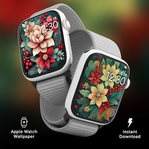 Fondo de pantalla de Apple Watch con flores de Pascua navideñas, fondo de pantalla floral navideño, fondo de pantalla de reloj de vacaciones de invierno, fondo festivo para reloj inteligente
