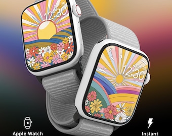 Hippie Sonnenschein Apple Watch Face Wallpaper, Bildschirmschoner mit Blumenmuster, Sonniger iPhone Hintergrund, Frühlingsblumen