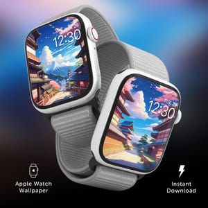 Anime Apple Watch Wallpaper, Anime Outdoor-Szene Berge, Smartwatch Anime Hintergrund, Retro Anime Digitaluhr-Gesicht