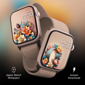 Personalized Initial Floral Apple Watch Face Wallpaper, Custom Floral Initial Smartwatch, Rose Gold Watch Beige Aesthetic, Letter O Monogram
