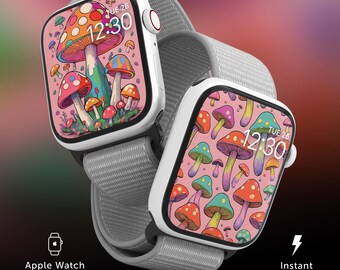 Pilze Apple Watch Wallpaper, Retro Hippie Apple Watch Gesicht, Groovy Hintergrund für Applewatch und iPhone, Frühlings Smartwatch Bildschirmschoner