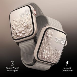 Sfondo floreale per Apple Watch, screensaver 3D con fiori bohémien, sfondo beige neutro, ideale per smartwatch color oro rosa, schermata di blocco da donna