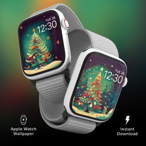 Fondo de pantalla de árbol de Navidad para Apple Watch, esfera de reloj con árbol de Navidad nevado, fondo de pantalla de vacaciones de invierno para reloj, fondo festivo para reloj inteligente