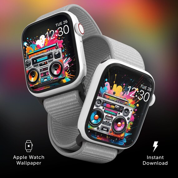 Colorful Boombox Apple Watch Face Wallpaper, 80s Painted Watch