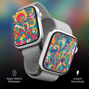 Hippie Rainbow Apple Watch Face Wallpaper, Colorful iPhone Background, Cute Smartwatch Screensaver, Retro Lockscreen