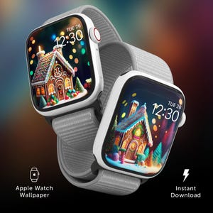 Fondo de pantalla de Apple Watch con casa de jengibre, esfera de reloj navideña, fondo de pantalla de reloj de vacaciones de invierno, fondo festivo para reloj inteligente