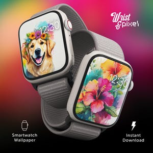 Sfondo del quadrante dell'Apple Watch Golden Retriever, sfondo carino di Goldie Mama, regalo per smartwatch Golden Retriever, sfondo floreale primaverile per iPhone