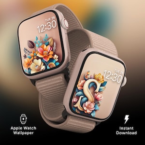 Custom Initial Floral Apple Watch Face Wallpaper, Personalized Floral Initial Smartwatch, Rose Gold Watch Beige Aesthetic, Letter S Monogram