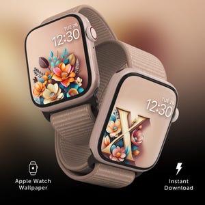 Letter X Initial Floral Apple Watch Face Wallpaper, Personalized Floral Initial Smartwatch, Rose Gold Watch Beige Aesthetic, Custom Monogram