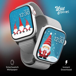 Cute Christmas Gnomes Apple Watch Face Wallpaper, Santa Gnomes Smartwatch Background, Festive Christmas iPhone Screensaver, Winter Holiday
