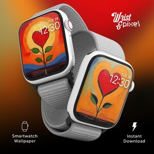 Valentine Heart Plant Apple Watch Face Wallpaper, Colorful Heart Shaped Plant Smartwatch Background, Romantic & Nature Inspired Watch Design