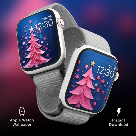 Christmas Apple Watch Face Wallpaper, Pink Xmas Tree iPhone