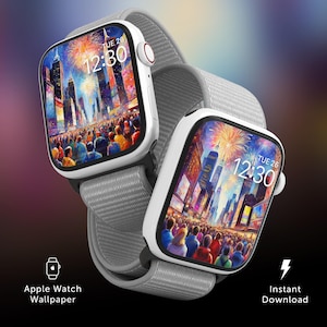 Quadrante Apple Watch di Capodanno, sfondo retrò fuochi d'artificio di Times Square di Capodanno 2025, sfondo digitale iPhone, salvaschermo per smartwatch