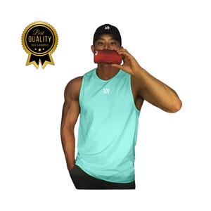 Men’s Cotton Stringer Tank, Quick Dry Gym Vest, Loose Fit Running Singlet, High Neck Rocker Tank
