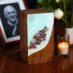 Handcrafted Rosewood Cremation Urn with Resin Ocean Inlay