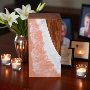 Personalized Rosewood Cremation Urn: Ocean Wave Resin Inlay