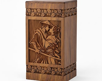 Urna funeraria de madera de palisandro grabada para parejas, caja conmemorativa hecha a mano, urna de homenaje al amor.