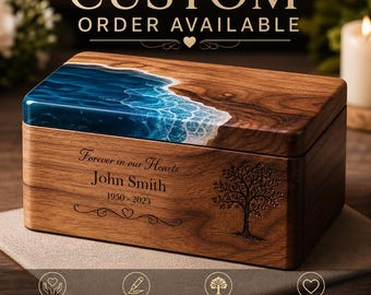 Urna funeraria de madera totalmente personalizada, con grabado personalizado.