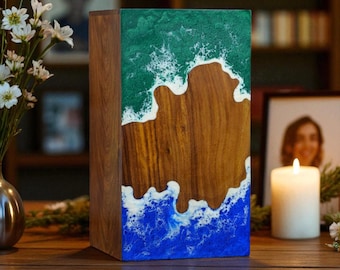 Ocean Resin Wood Urn – Personalized Cremation Memorial Box