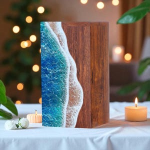 Ocean Wave Resin Cremation Urn: Handcrafted Rosewood Memorial Box