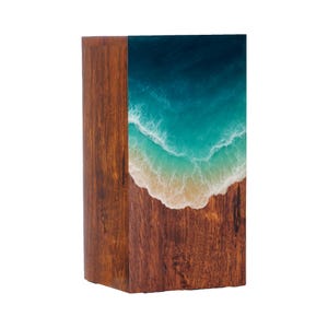 Handcrafted Wood & Resin Ocean Urn: Artistic Memorial Box