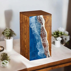 Personalized Ocean Resin Rosewood Urn: Sea Memorial Keepsake