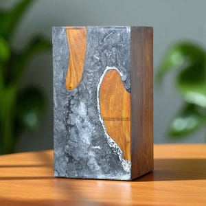 Handmade Rosewood Cremation Urn: Ocean Wave Resin, Artistic Memorial Keepsake