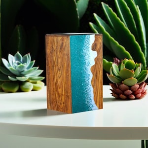 Handcrafted Rosewood Urn Box with Ocean Wave Design | Premium Memorial Keepsake