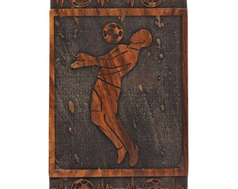 Handcrafted Rosewood Urn Box: Football Design Memorial Keepsake