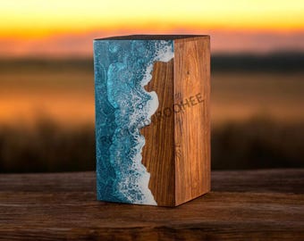 Handcrafted Rosewood Cremation Urn Box: Ocean Wave Memorial Keepsake