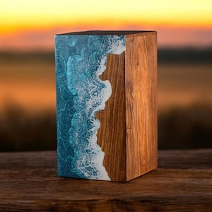 Handcrafted Rosewood Ocean Wave Urn: Artistic Resin Memorial Box