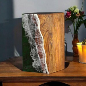 Handmade Rosewood Cremation Urn: Ocean Wave Resin Inlay