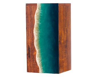 Handcrafted Rosewood Urn Box: Ocean Wave Resin Inlay, Memorial Keepsake