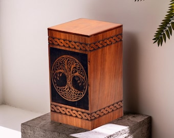 Handcrafted Rosewood Urn Box: Tree of Life Engraving, Memorial Keepsake