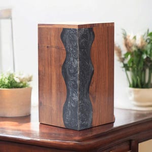 Holzurne für die Feuerbestattung Erwachsene beste Urne für die menschliche Asche-Palisander und schwarze Harz Design Urne Box-Holzurne Urne für die Beerdigung Holzkiste