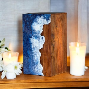 Handcrafted Rosewood Urn Box with Ocean Wave Design | Premium Memorial Keepsake