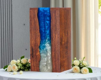 Handmade Wooden Ocean Cremation Urn – Personalized Memorial Keepsake Box