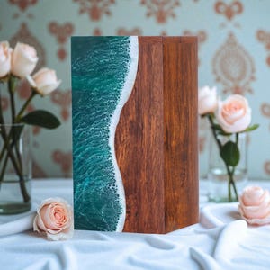 Handmade Rosewood Cremation Urn: Ocean Wave Resin Inlay