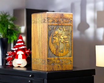 Engraved Rosewood Cremation Urn Box: Tree of Life Memorial