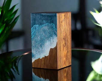 Handmade Rosewood Ocean Resin Urn: Memorial Keepsake Box