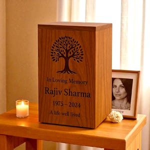 Personalized Rosewood Cremation Urn: Tree of Life Engraving, Memorial Ashes Box
