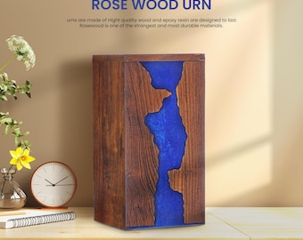 Handcrafted Rosewood Urn Box with Resin Inlay - Memorial Keepsake