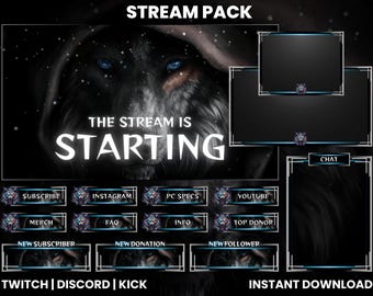 Blue Neon Wolf Stream Overlay Pack | Twitch, OBS, Streamlabs - Etsy UK