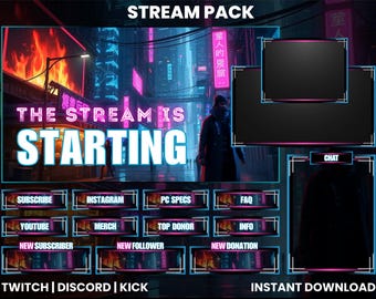 Cyberpunk Stream Pack – Twitch Overlay für OBS, Streamlabs, Kick & YouTube | Sci-Fi Stream Leinwand